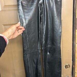 Elegant Black Leather Straight Leg Pants